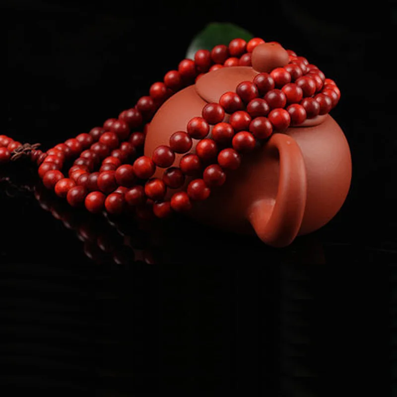 Pulsera de cuentas de madera natural auténtica para hombre y mujer, brazalete de alta calidad con dragón de sangre de Indonesia, color rojo 108, lleno de luz