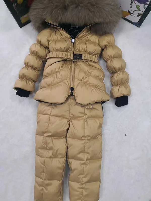 brand 2021 Winter Jacket Children down jackets & PANT duck down Fur hooded girl snowsuit boy Suit set outerwear ski suit famous