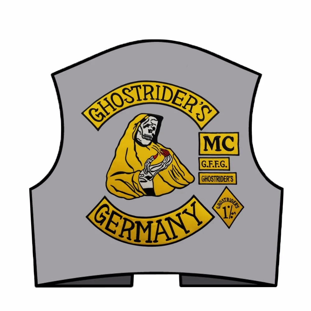 mc1931 7pcs/Set GHOSTRIDER\'S GERMANY Embroidered Patch Iron-On Sew On Back Biker Rider Patch For Jacket Vest Free Shipping