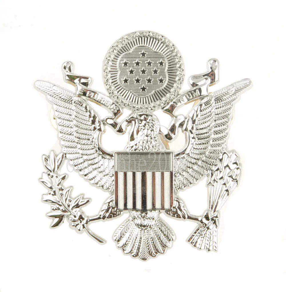 WWII US Army Epluribus Unum Officers Metal Cap Hat Badge Silver - US112