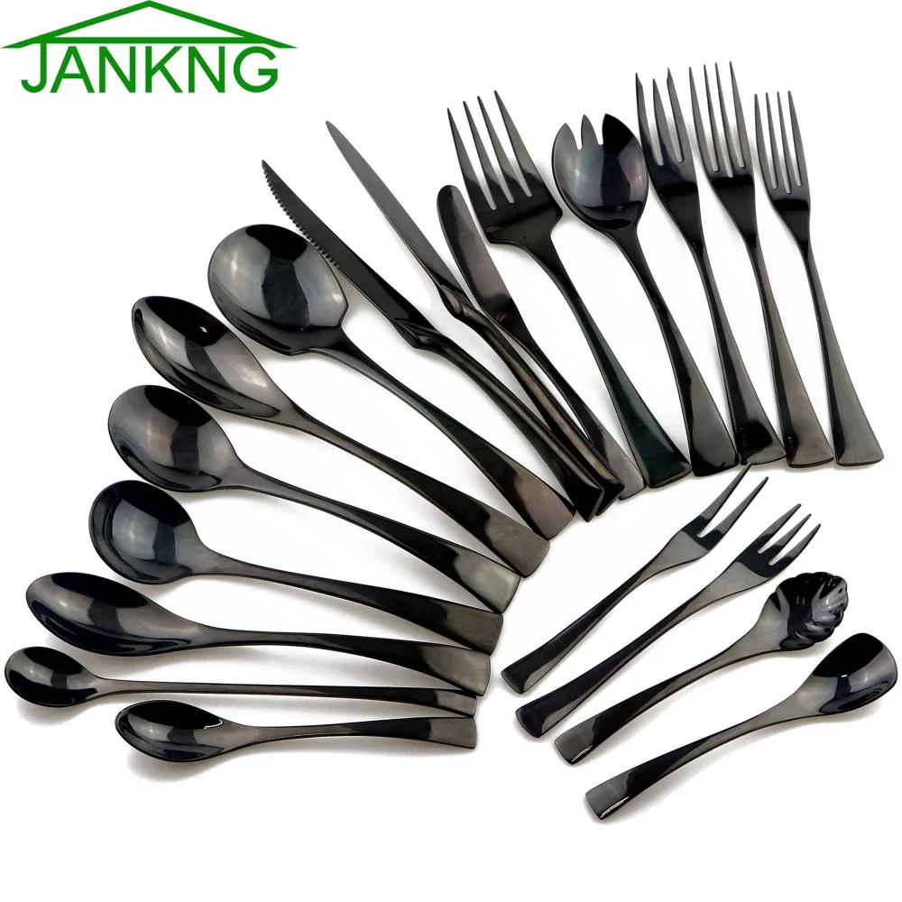 JANKNG 1-Piece Black Cutlery Set 18/10 Stainless Steel Western Silverware Food Tableware Sets Fork Steak Butter Knife Dinnerware