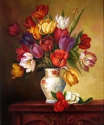 Tulip Vase Painting Flowers Embroidery Needlework Crafts 14CT Unprinted DIY Quality Cross Stitch Kits Handmade Arts Decor