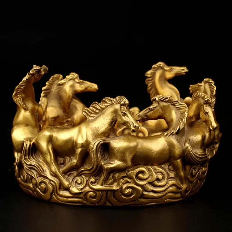 Cendrier FENG SHUI en laiton, statue de 8 chevaux, grande et efficace, pour le bureau et la maison