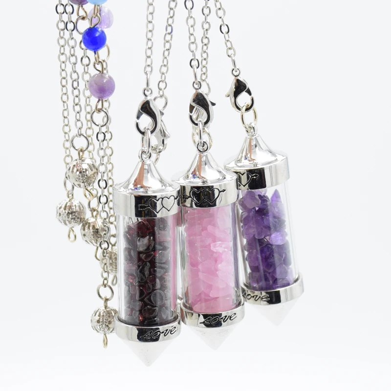 7 Chakra Wishing Bottle Pendulum Reiki Natural Chip Stone Beads Chain Pendant for Women Men Divination Amulet Yoga Jewelry