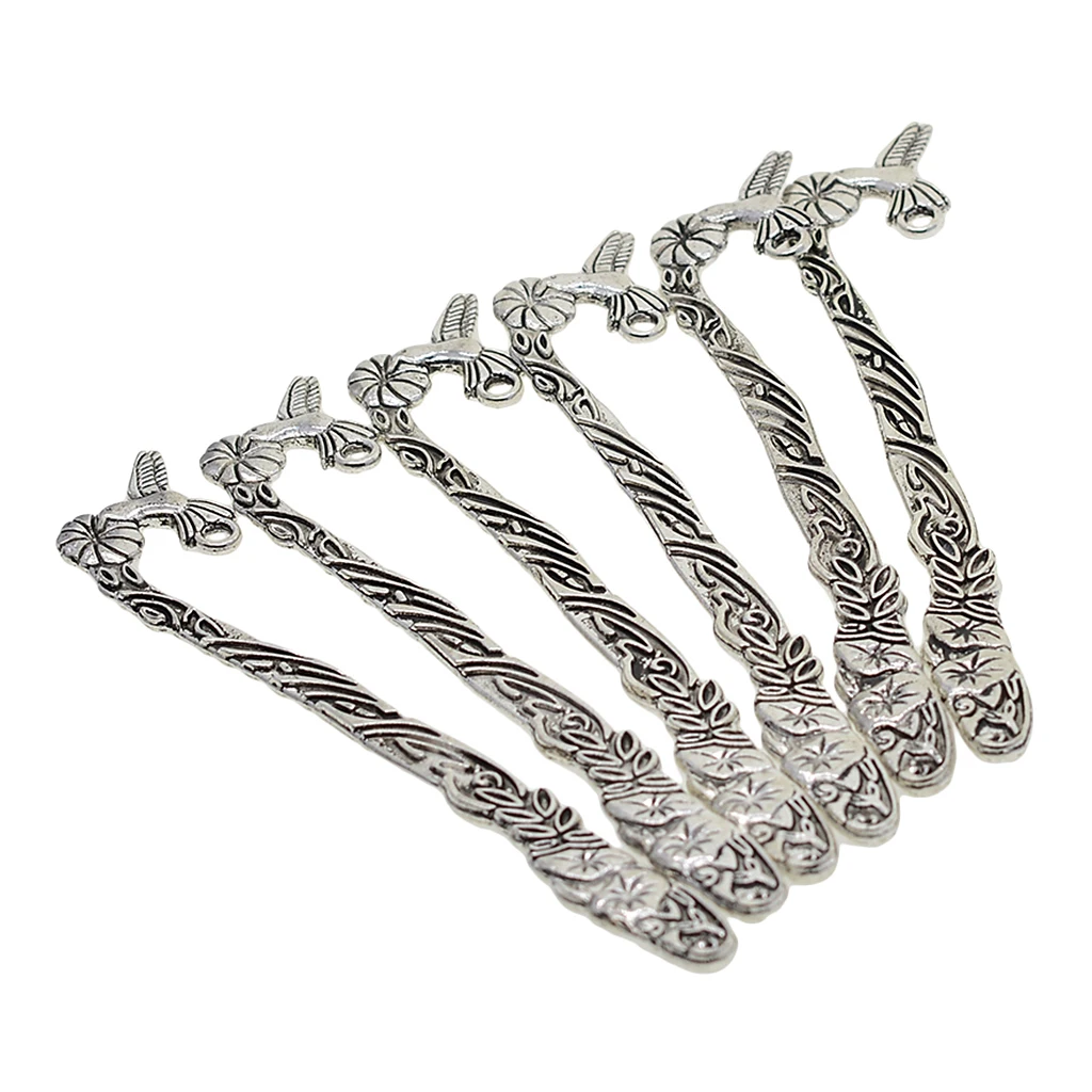 Phenovo 6 Pieces High Quality Bookmark, Tibetan Silve Plated with Loop 123mm / 5' for Beading Jewelry Making Pendant DIY Craft