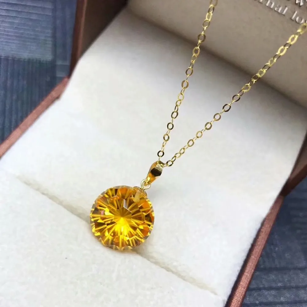 shilovem 18k yellow gold citrine pendants stud earrings fine Jewelry women party new none necklace gift 12*12mm mymtz121208j