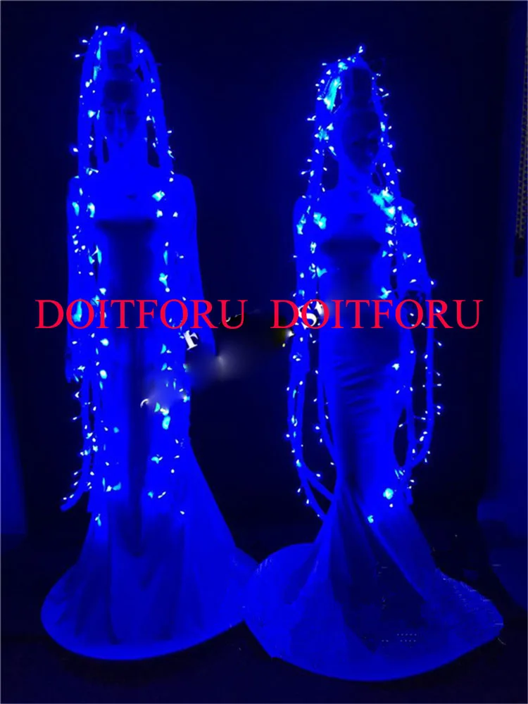 Ballroom dance costumes led costume stage catwalk singer wears party women dresses dj hair cosplay clotheswhite led light