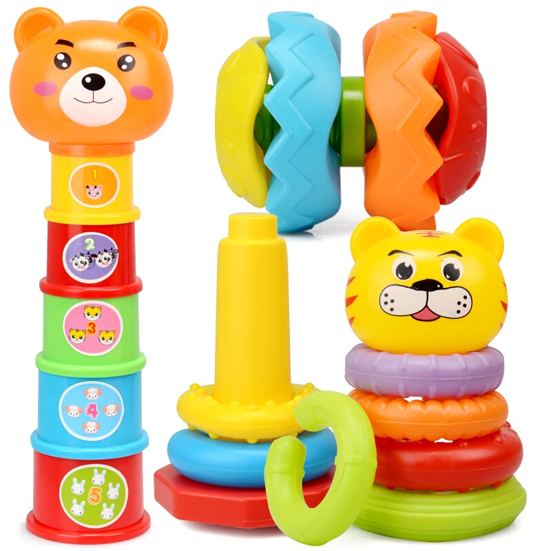 Montessori Baby Vroege Onderwijs Speelgoed Regenboog Gestapelde Cup Honderd Verandert Fitness Bal Nestelen Stack Regenboog Ring Toren Baby Cadeau