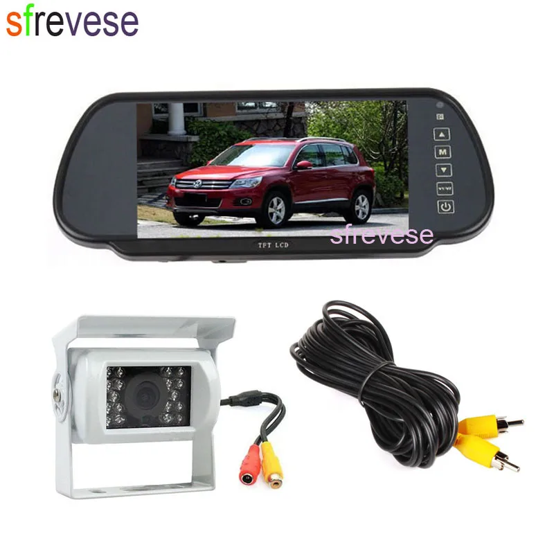 

7" LCD Mirror Monitor Car Rear View Kit + 18 LED IR Night Vision Reverse Parking Backup Camera 10m cable White