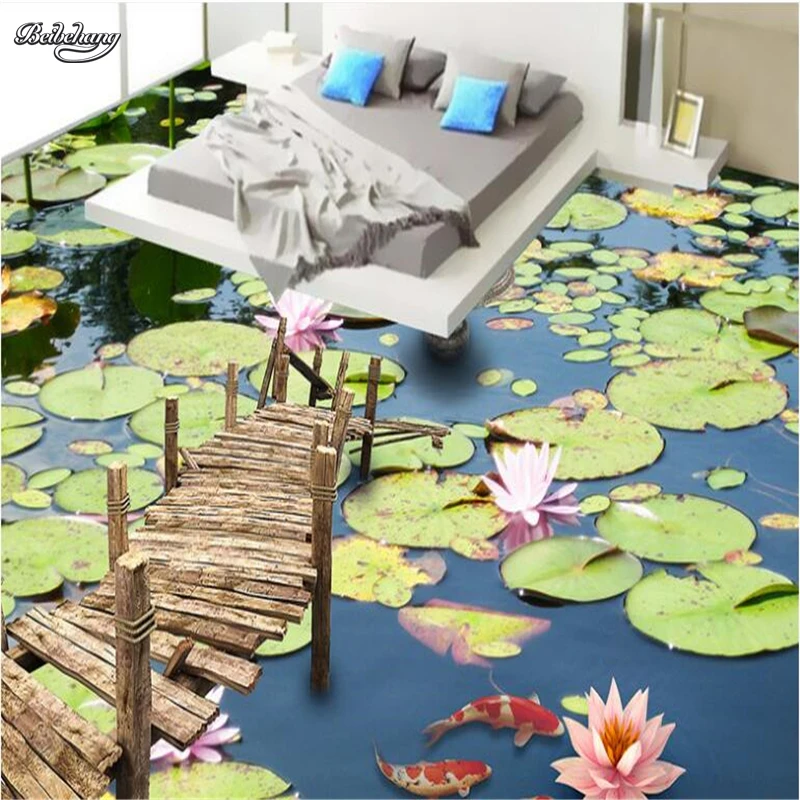 

beibehang Custom large-scale murals high-definition pond water lacquer 3D floor thickening waterproof pvc wear film