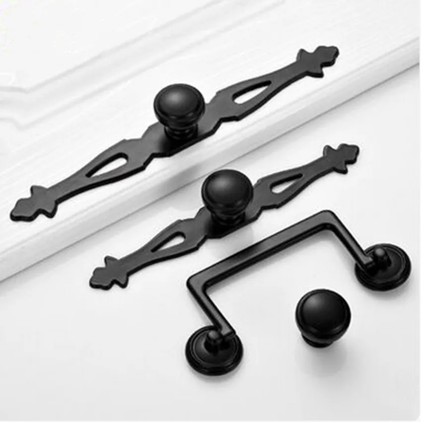 

Retro simple black kitchen cabinet wardrobe door handle antique black drawer dresser cupboard knob pull handle shaky drop ring