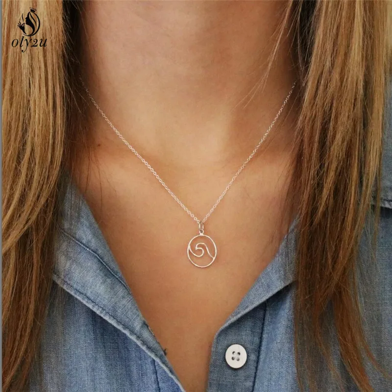 Oly2u Waves Necklace Pendant with Chain Beach Nautical Surfing Jewelry Choker Necklaces for Surfer's Jewelry Ocean Life Necklace