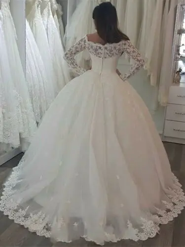 Lange Ärmel Elfenbein Spitze Brautkleider Ballkleid Braut benutzer definierte Plus Size Kleid