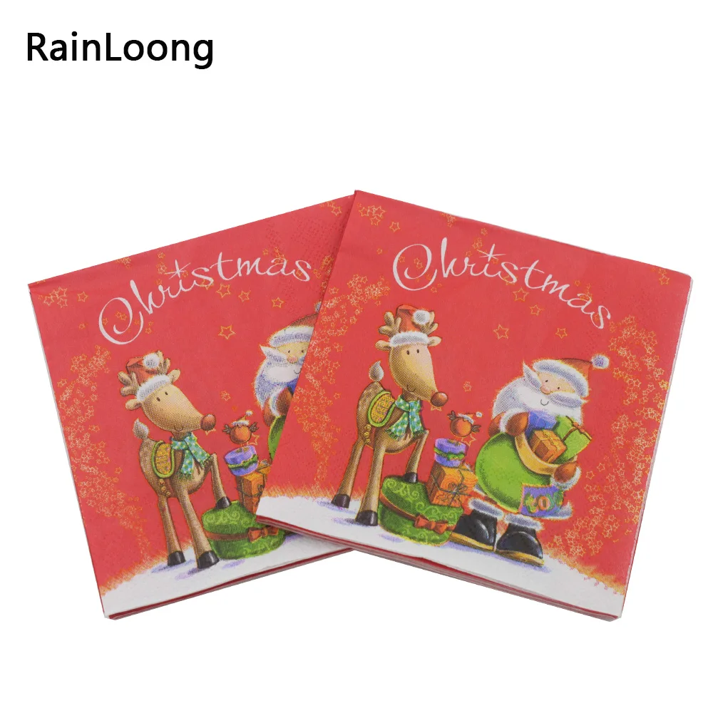 [RainLoong] Christmas Santa Deer Paper Napkins Event & Party Tissue Napkins Decoration Serviettes 25*25cm 5packs (20pcs/pack)