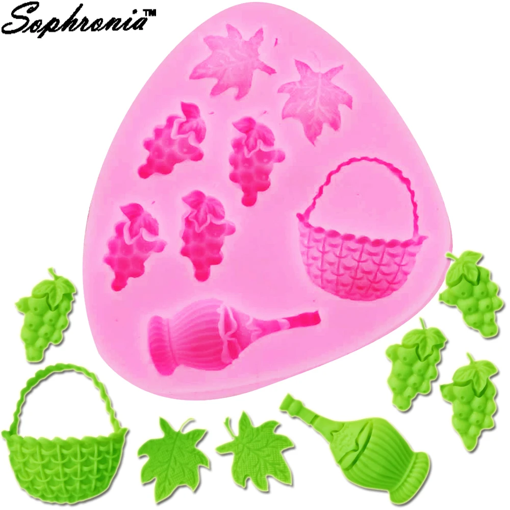 Sophronia F1239 Basket Maple Grapes Silicone Mold Bottles Leaves Moulds Fondant Chocolate Candy Gumpaste Lollipop Crystal Bake