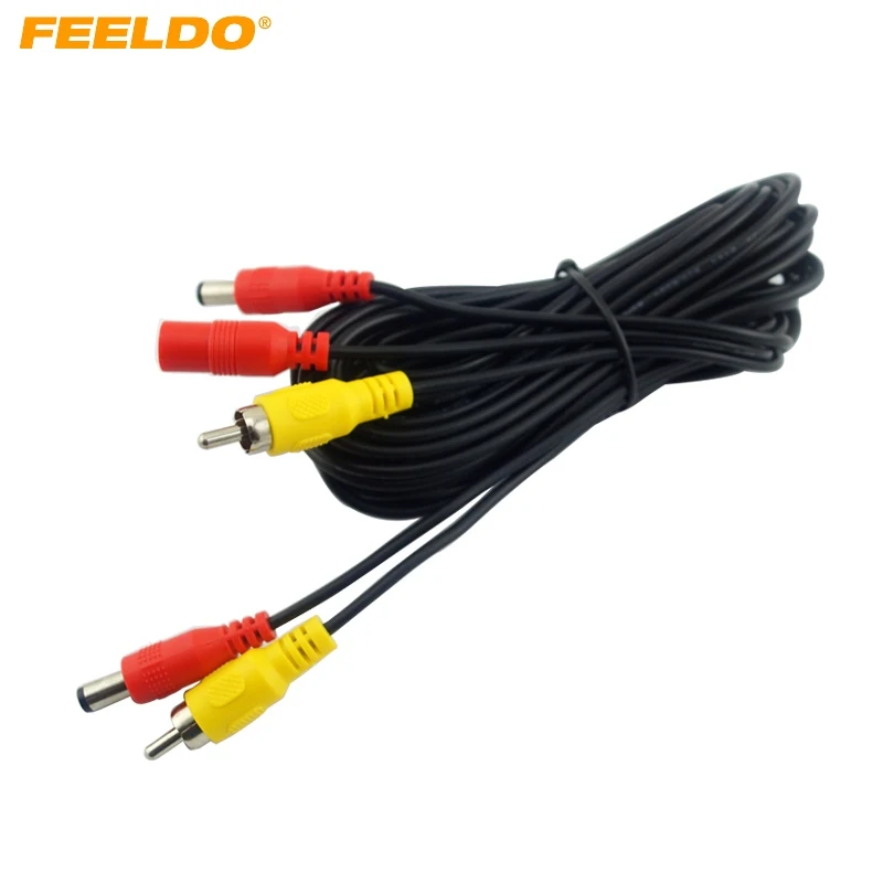 FEELDO 5.5mm/2.1mm DC adapter plug coaxial Power Distributor Cable With Backup Car Camera RCA AV Cable #AM2306