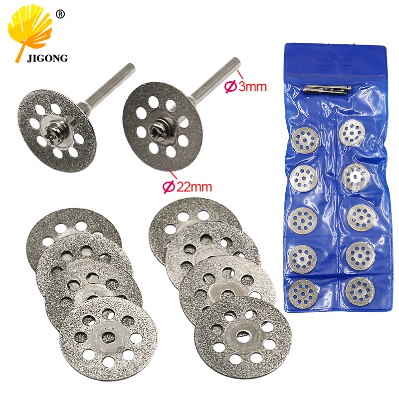 10pcs 22mm Carbon Steel Grinding Circular Saw Cutting Disc Dremel Rotary Tool Diamond Dremel Accessories w 2pcs Mandrel