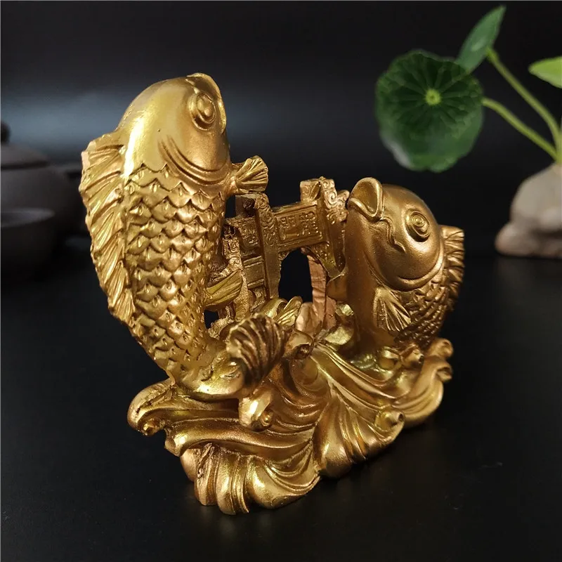 Gold Chinese Feng Shui Buddha Statues Hand Carved Sculpture Animals Fish Figurines Crafts Ornaments Home Decoration Accessories