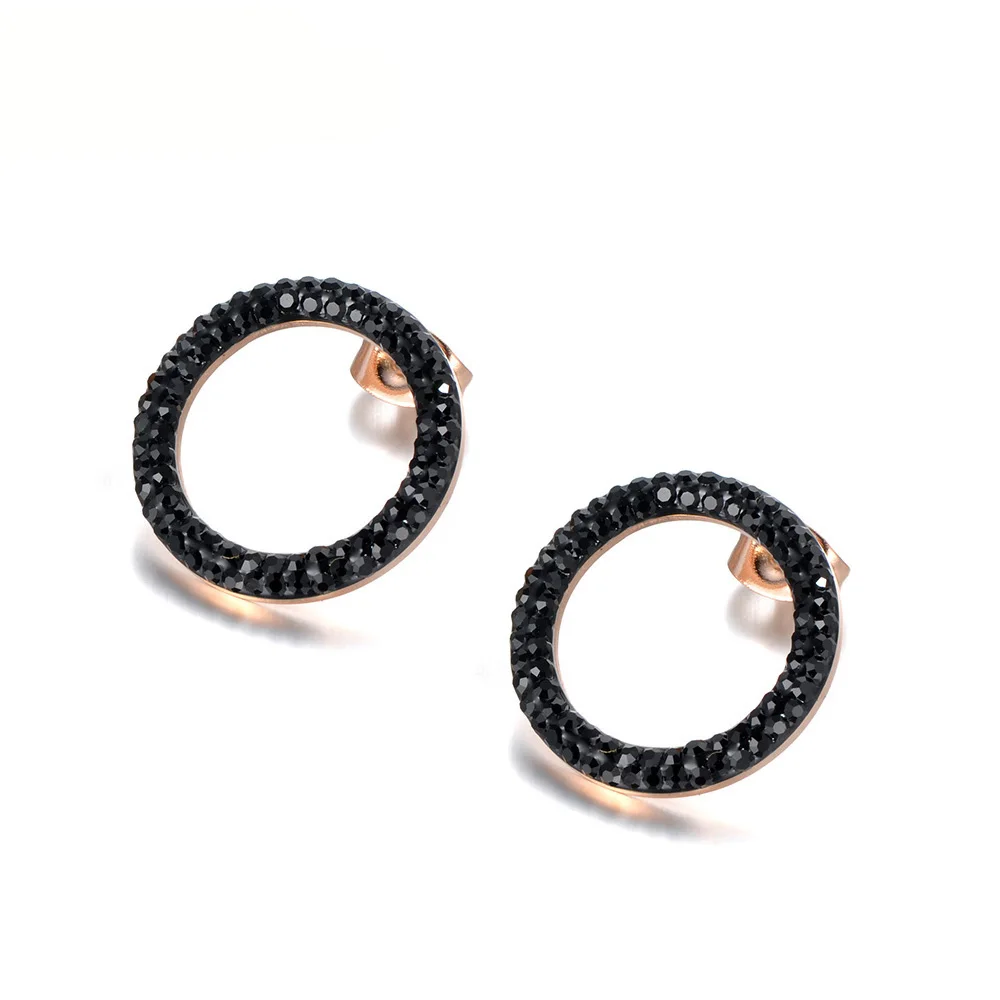 Lokaer Trendy White/Black CZ Rhinestone Necklace Earrings Sets Titanium Steel Rose Gold Color Wedding Jewelry For Women SE020