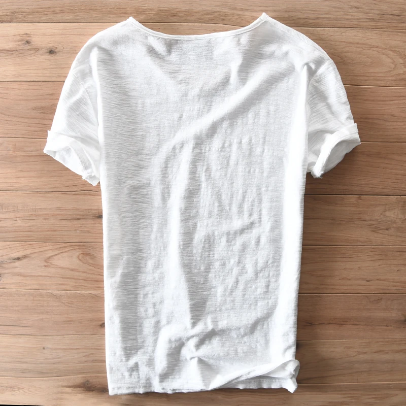 100% Cotton Short Sleeve V-Neck T Shirt Men Solid White Men T-Shirt Summer Comfortable and Breathable Soft Tshirt Mens Camiseta