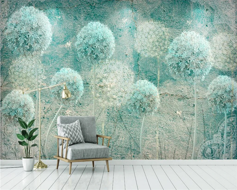 

Custom size Wallpaper Photos home decor Mural European retro abstract dandelion TV background walls 3d Wallpaper papel de parede