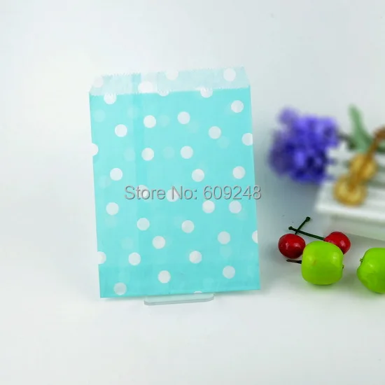 100pcs Mixed Colors Personalized Favor Buffet Light Blue Paper Party Candy Treat Bags Small Tiny Polka Dot