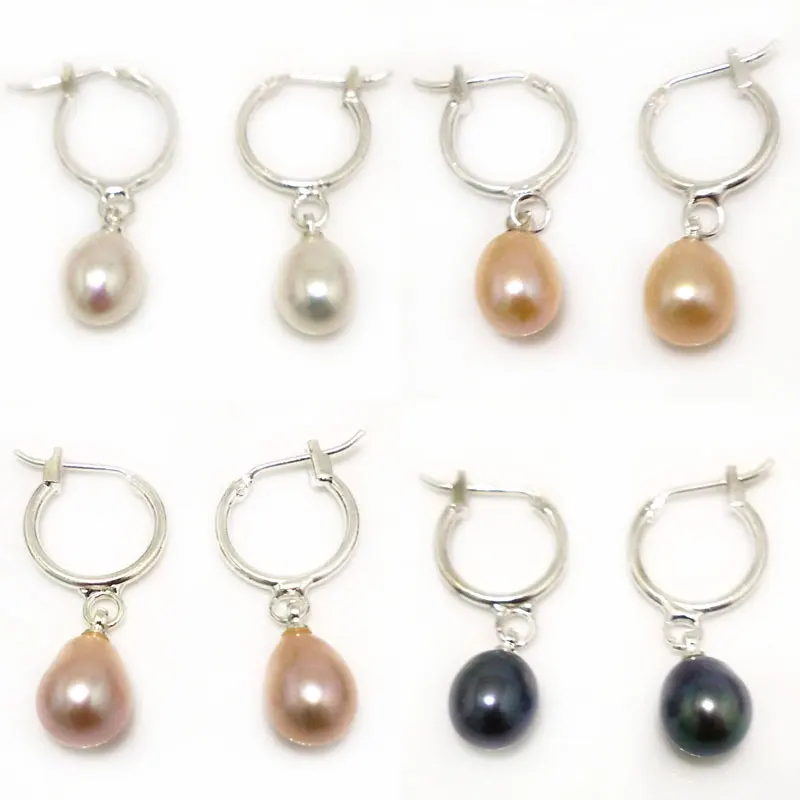 Wholesale 8-9mm Black Natural Fresh Water Raindrop Pearl Leverback Earring