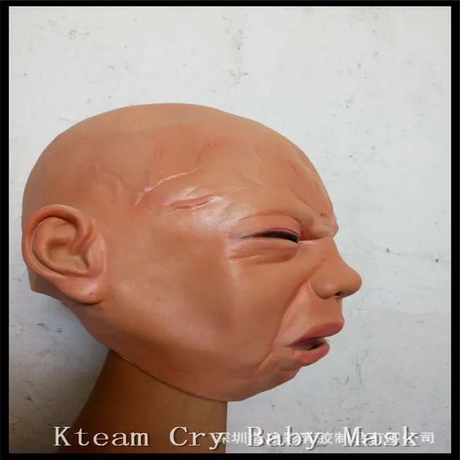 New 100% Latex Disgusted Happy Cry Baby Costume Mask Halloween Full Head Party Masks for Carnival Christmas Joke Free Shipping