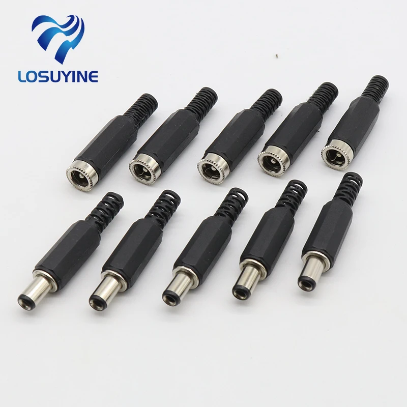 IMC hot 5 female +5 male Black Plastic Cover 2.1x5.5mm Male DC Power Plug Jack Connector