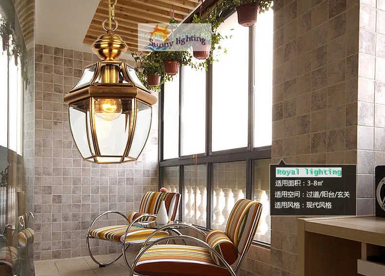 Retro 1 pcs copper Hanging lamp pendant light for Balcony Bar vintage pendant lamp E27 Corridor garden outdoor & indoor lighting