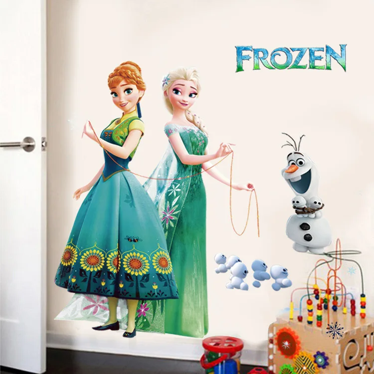 Cartoon Frozen Princess DIY Elsa Anna Wall Stickers Girl Children Room Background Decoration Removable Kids Bedroom Poster Decal