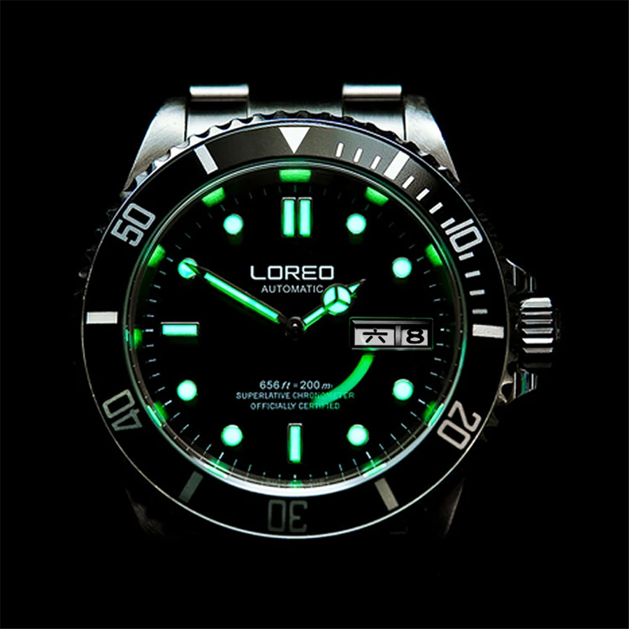 Imagem -04 - Loreo-relógio de Pulso Masculino Impermeável com Mostrador Verde Relógio de Mergulho Casual Militar Automático Marca de Topo Luxo 200m