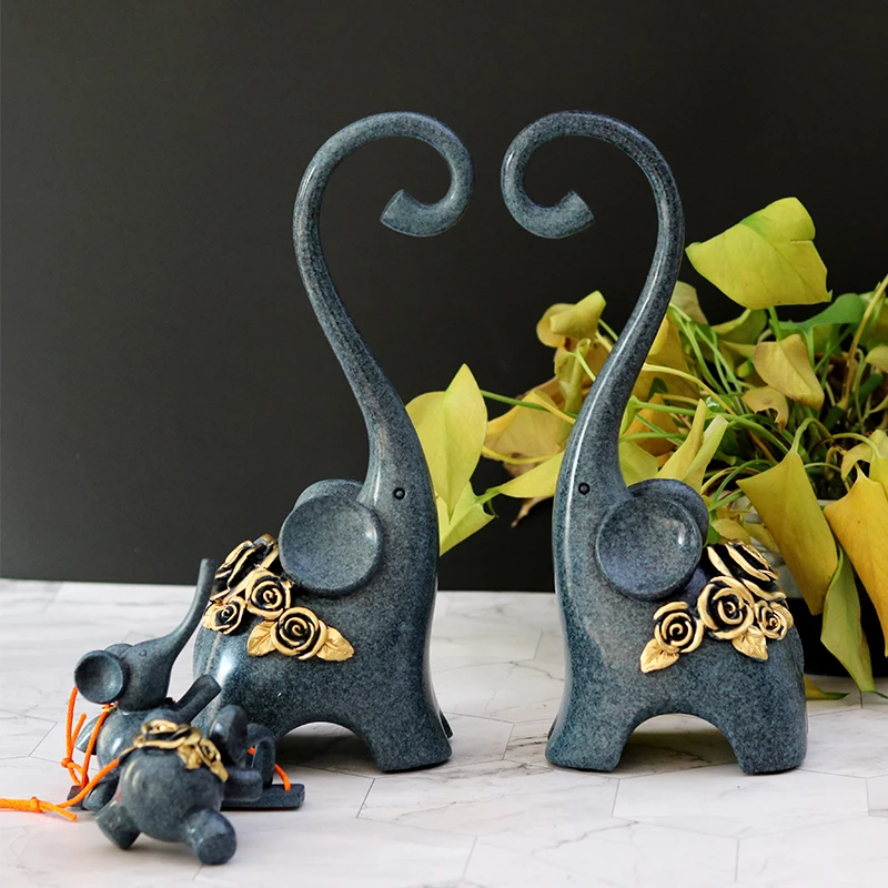 Abstract Elephant Family Statue Resin Swing Elephant Sculpture Adornment Home Decor Birthday Souvenir Craft Gift for Parents