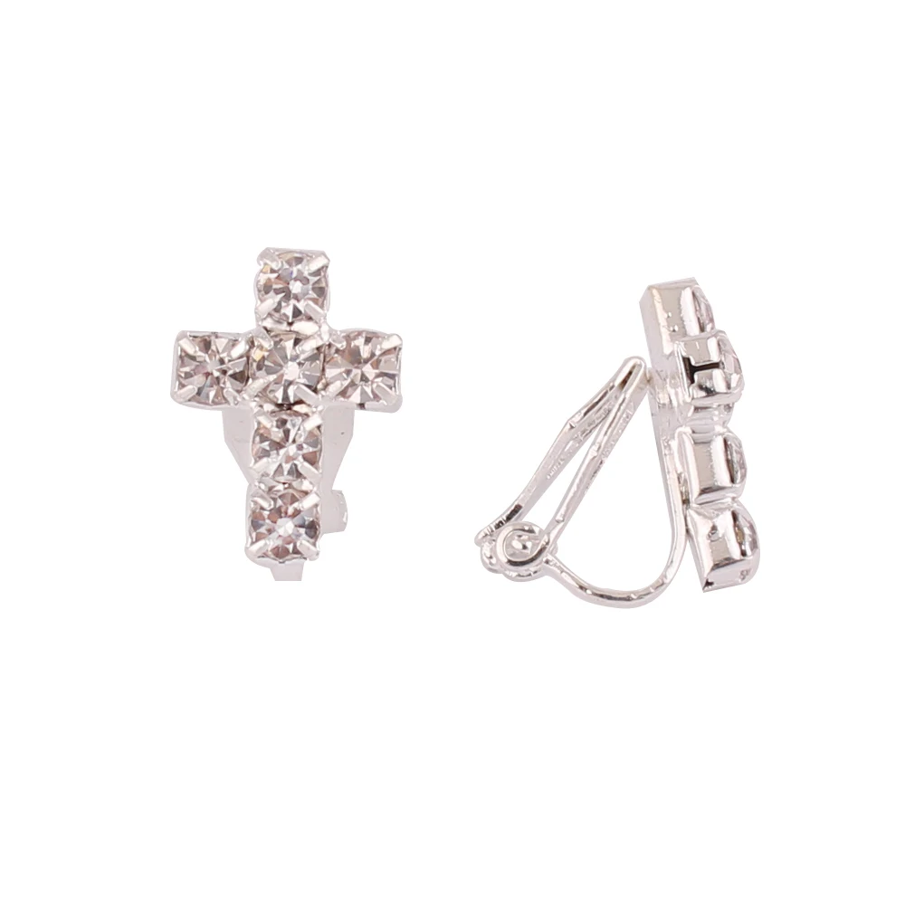 GRACE JUN New Full Rhinestone Clip on Earrings Without Pierced Fashion Student Cuff Earrings Needn\'t Ear Hole Costume Jewelry