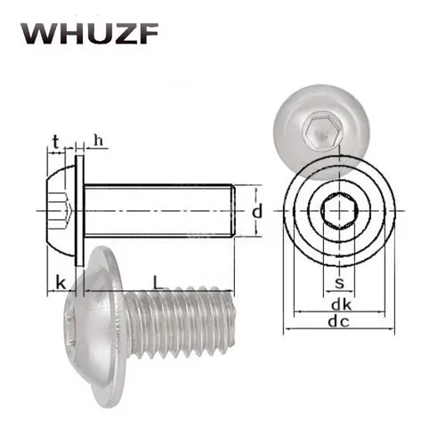 M3 M4 M5 Screws Hex Socket with Pad ISO7380 304 Stainless Steel Semi-round Head Screws Bolts