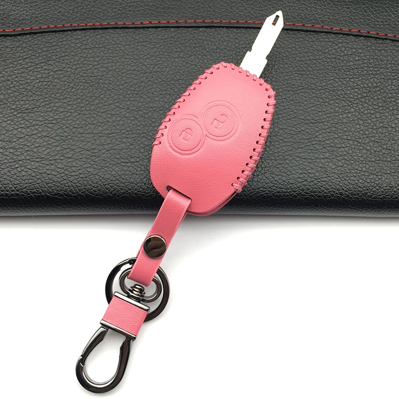 Leather car key case cover For Renault Kangoo Scenic Megane Sandero Captur Twingo Modus remote control cover 2 buttons Key Shell