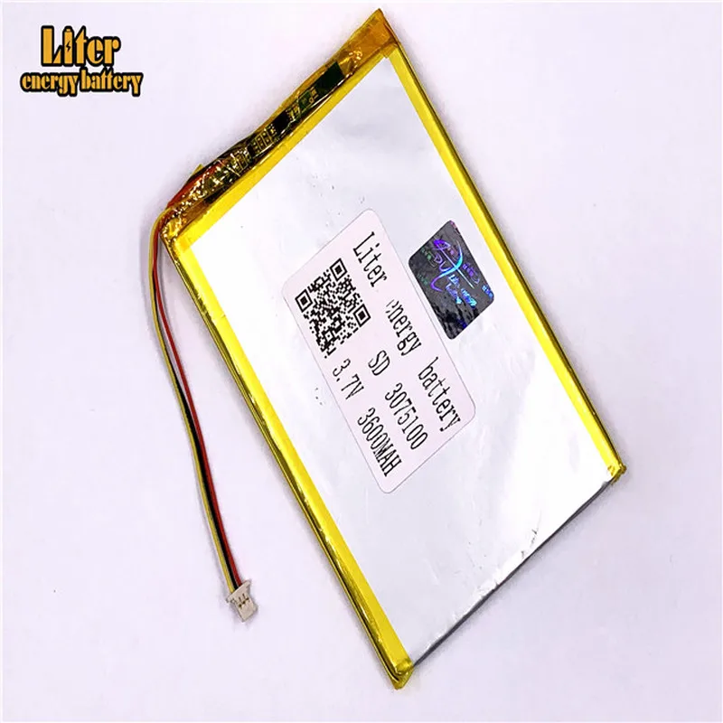 1.0mm 3wire connector 3075100 3600mah 3.7V Rechargeable lipo battery li ion polymer lithium battery tablet pc 7 inch MP4 MP5