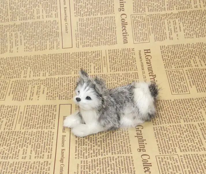 

mini 12x8cm gray lying husky model polyethylene& furs handicraft Figurines home decoration toy gift a2664