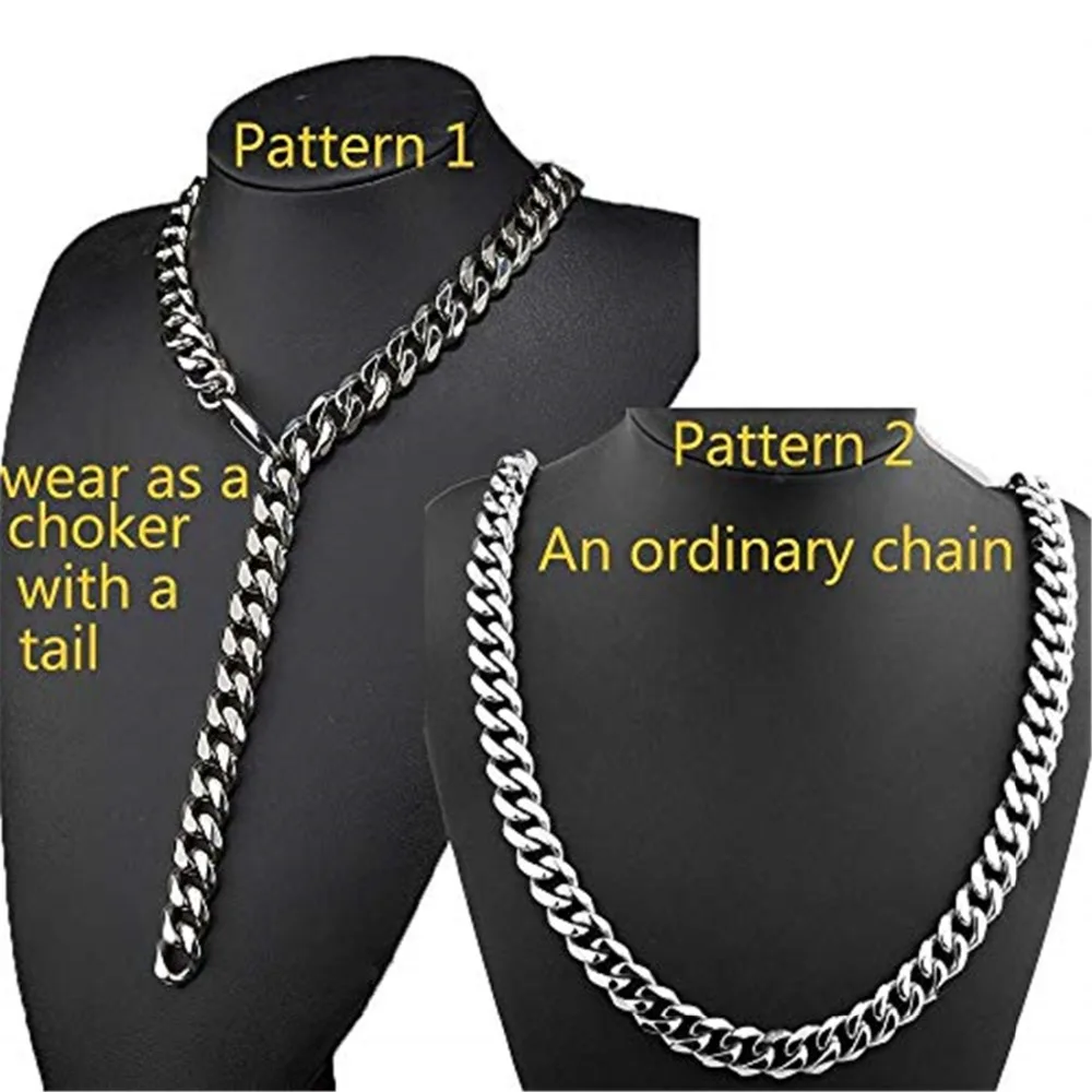 15MM Fashion Mens Choker 316LStainless Steel Silver Color Curb Cuban Chain Men's Temptation Necklace 16-40'' Inch