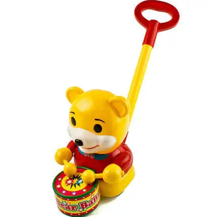 Young Children Learning To Walk Good Helper Push Rod Drag Trolley Drums Toy Bear Knock Drum Music 2021