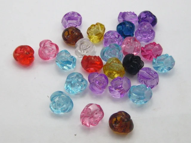 

100 Mixed Colour Transparent Acrylic Rose Button Beads 10mm