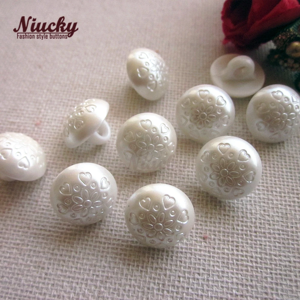 Niucky 1/2 "12.5mm 생크 꽃 패턴 진주 바느질 단추 의류 Diy 공예 장식 액세서리 P0301-047