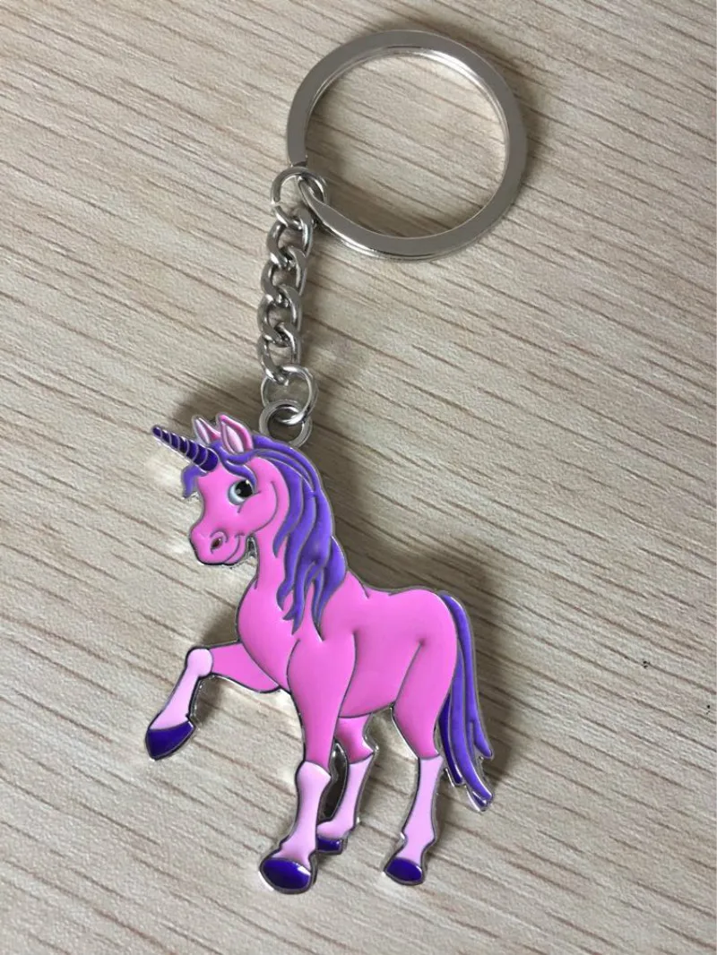 Unicorn Keychain Leather Key Chain Metal Ring Cover Holder Handbag Shoulder Bag Charms Love Horse Toy Trinket Chaveiro Llaveros