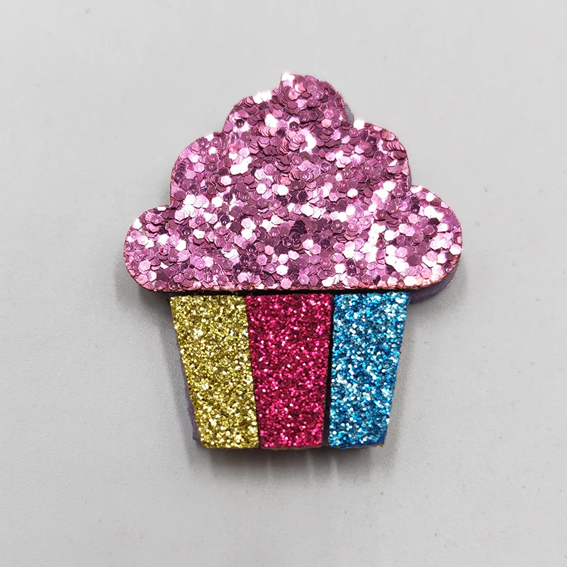 42pcs/lot 3.5x4cm Glitter Fabric Appliques Cartoon Ice cream Padded Patches for Wall Clothes Stickers DIY Hair Clips decoration