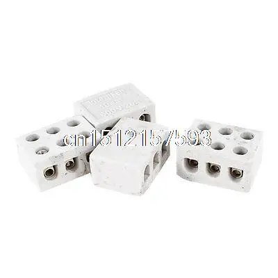 4 Pcs 25A 3W6H 3 Way 6 Hole Connector Porcelain Ceramic Terminal Block