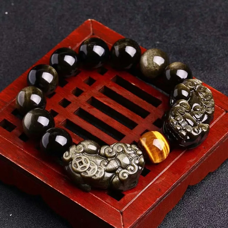 

Natural Obsidian Beads Bracelet Feng Shui Wealth Pixiu Bracelet Lucky Piyao Bracelet Good Luck Jewelry Gift