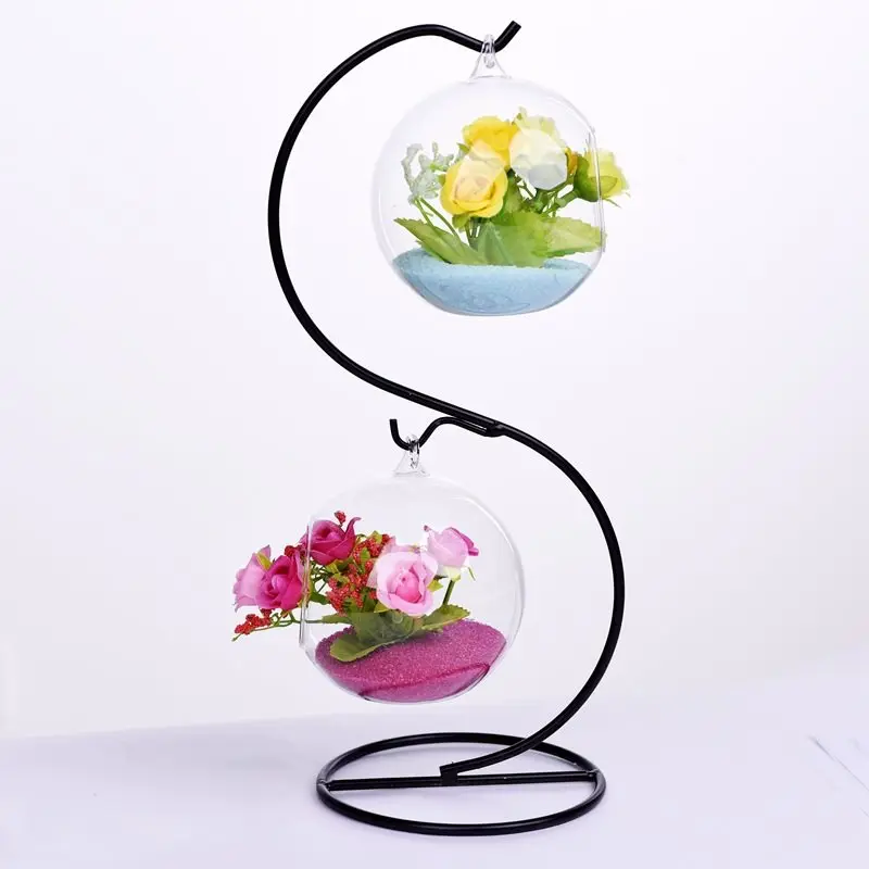 European Style S Metal Stand Glass Terrarium Vase, Home Decorative Creative Iron Frame, Wedding Prop, Friend Favor Gift