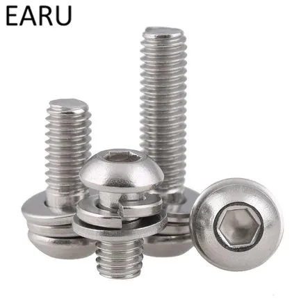 304 Stainless Steel IS07380 Standard Round Pan Head Inner Hexagon Hex Scoket Head Combination Screw Bolt M6*10/12/20/25/30mm