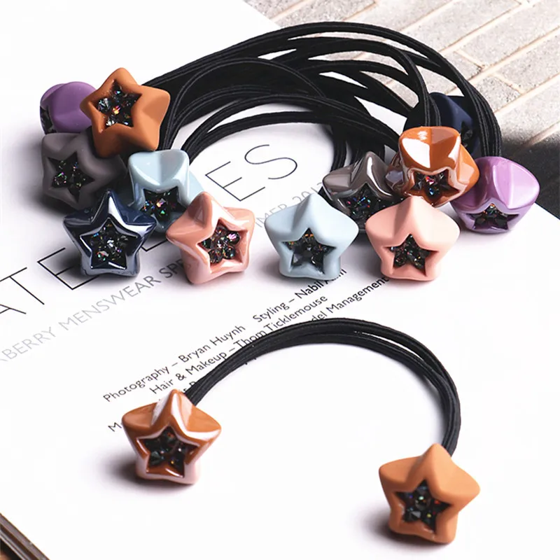 2018 New High Quality Rhinestone Stars Multicolor Hair Rope Popular Women Girls Rubber bands Elastic Hair Bands Hair Ring