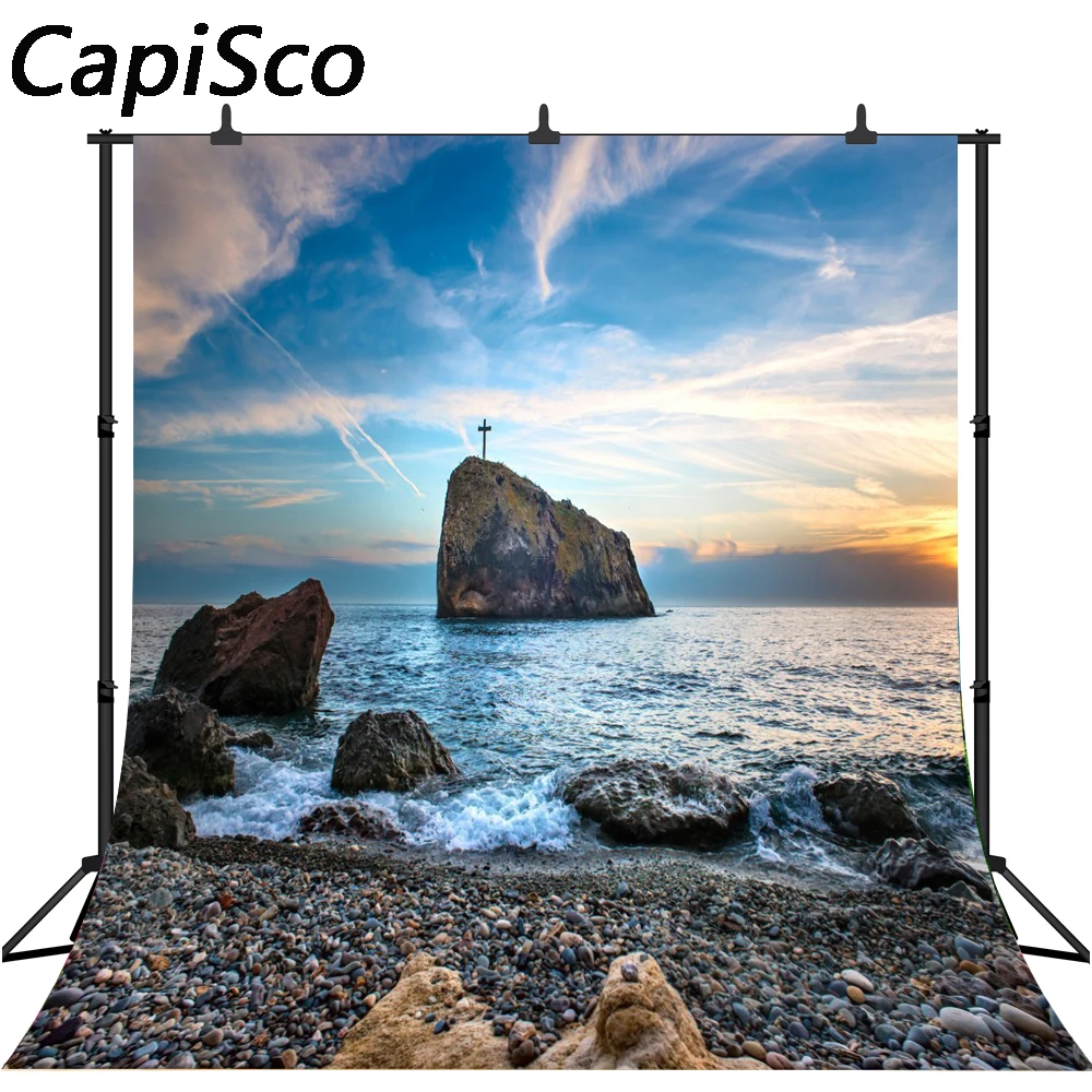 Fondos de fotografía de Capisco fondo de playa playa mar roca cielo ondulado fondos de vinilo para fotografía estudio fotográfico